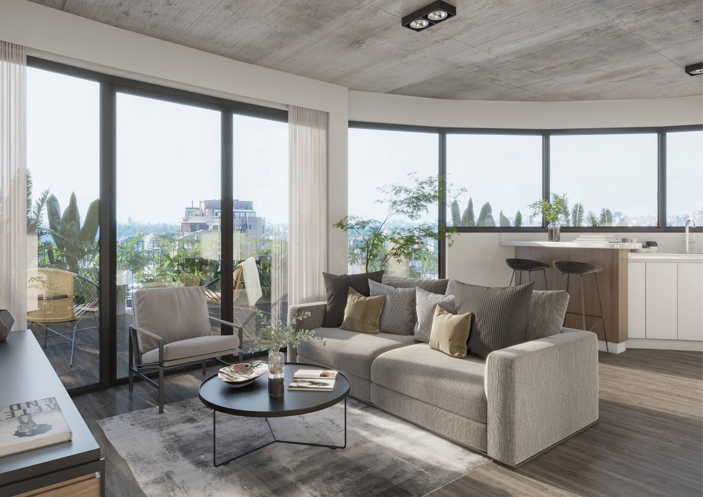 Living · 2 ambientes · Ventanas curvas